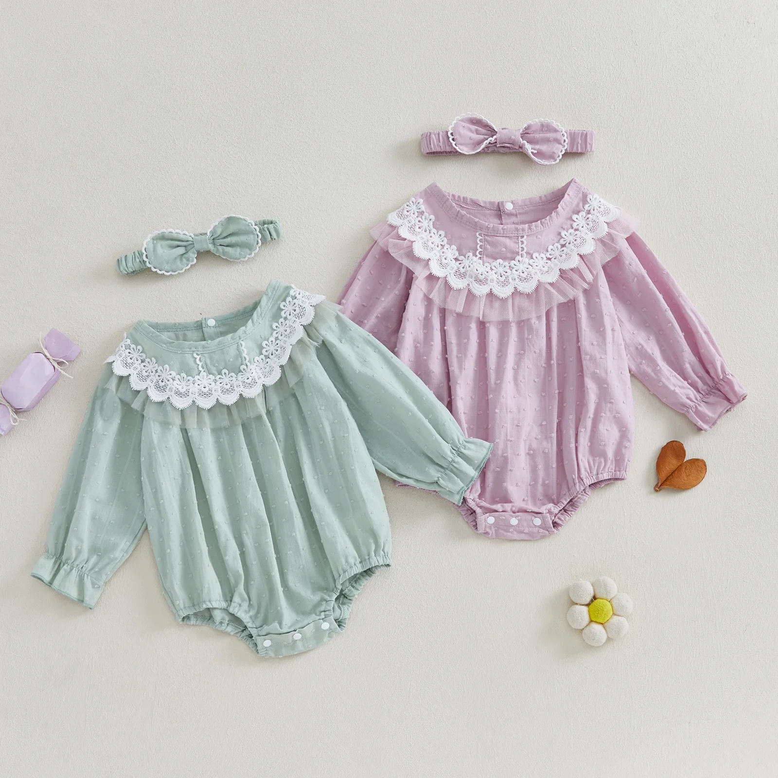 Демисезонный комбинезон для маленьких девочек с длинным рукавом и круглым