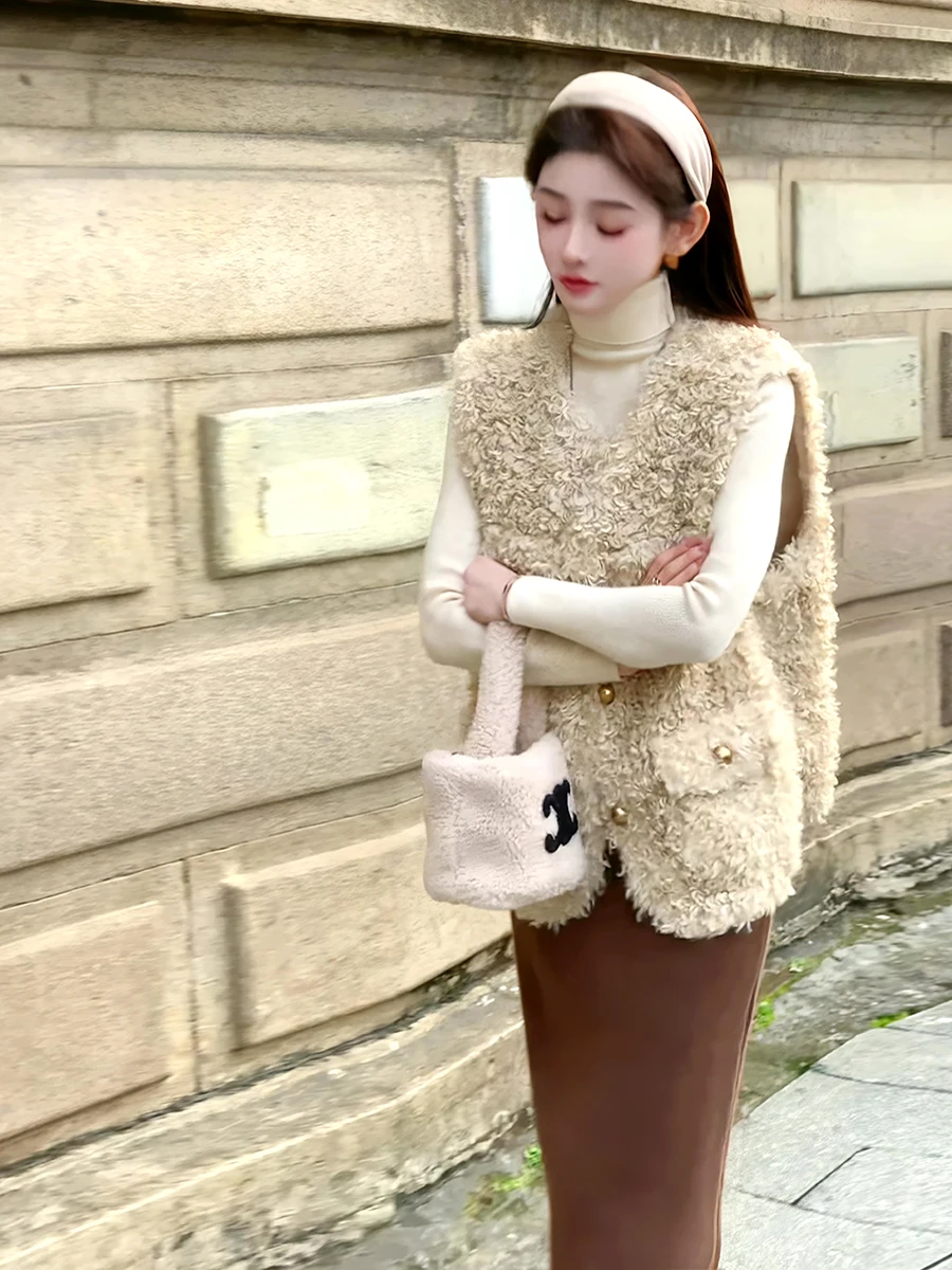 Корейское элегантное пушистое короткое пальто в стиле ретро женское