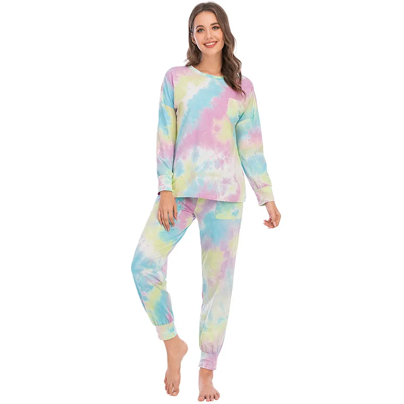 Womens Pajamas Sets Tie Dye Pyjamas Famale Pijamas Loungewear 2 Piece PJ Set Sweatsuits Sleepwear Nightwear Homewear