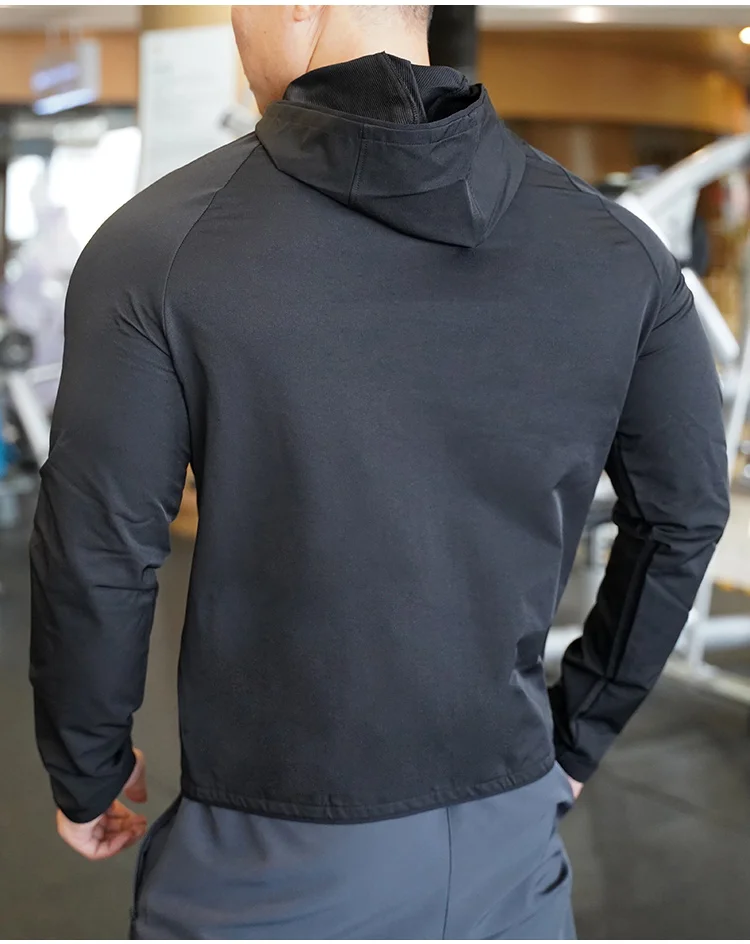 Men's Fitness Sports Hoodies Jackets Coat with Zipper Quick Dry Breathable Running Training Hooded Tops Autumn Casual Sportwear