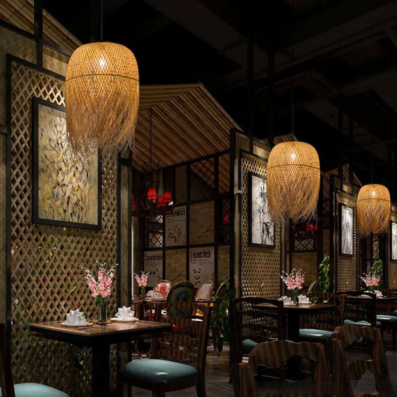 Southeast Asia Bamboo Chandelier Lights Japanese Zen Pendant Lamp Led Hanging Home Decor Luminaire Suspendu Fixture |