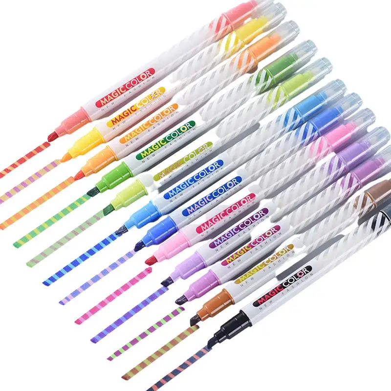 

Color Changing Markers 12 Colored Dual-ended Marker Pens Highlighter Assorted Colors Changing Pen Set For Kids Diary Cartoon DIY