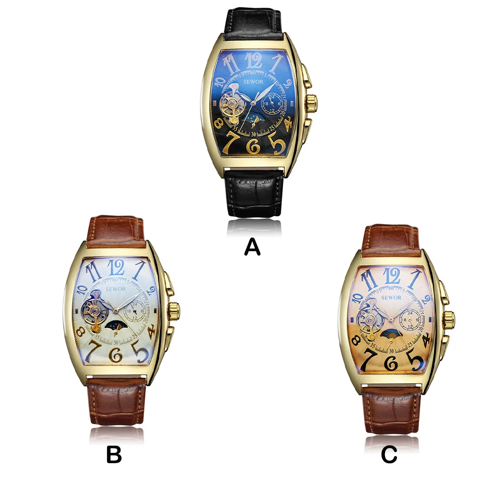 

Мужские наручные часы из нержавеющей стали с пряжкой с язычком водонепроницаемый светящийся кожаный ремешок винтажные механические наручные часы