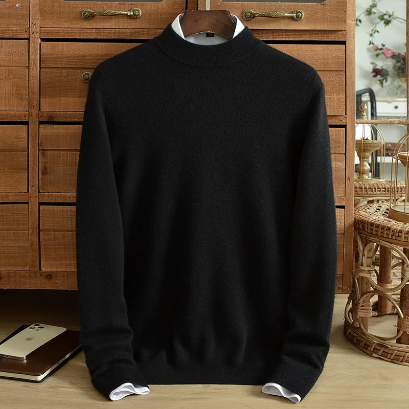 Зимний свитер из чистого кашемира с полувысоким воротником мужской кашемировый