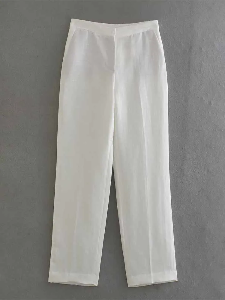 

Брюки BSK & ZA & TRF женские прямые льняные, модные повседневные винтажные штаны с карманами, на молнии, с завышенной талией, 2457/509