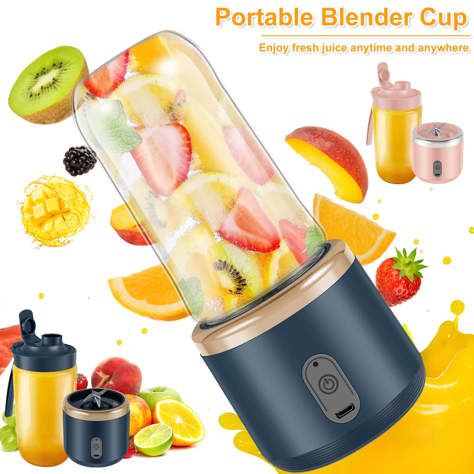 Mini Juice Blender 400ml Portable Blender Cup Six Blade Juice Mixer Blender Cordless Rechargeable Fruit Juicer Blender Personal