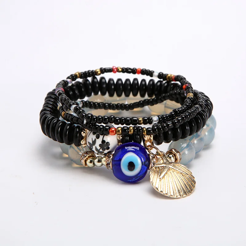 

Charmsmic Golden Shell Evil Eye Charm Bracelet For Women Girls Bohemian Style Colorful Glass Beads Strand Hand Jewelry Wholesale