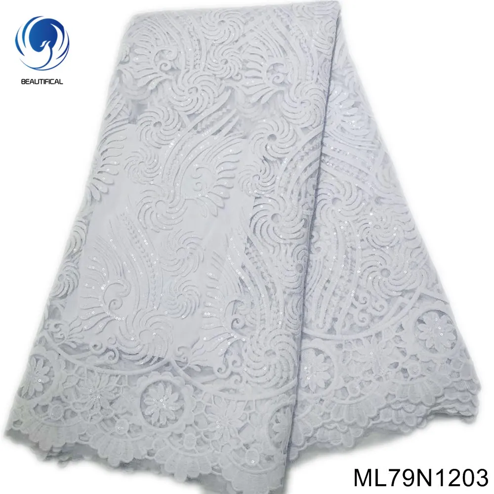 

Elegant White African Lace Fabric 5 Yards High Quality Nigerian Wedding Asoebi Dress Material Sequins French Tulle Laces ML79N12