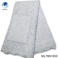 elegant white african lace fabric 5 yards high quality nigerian wedding asoebi dress material sequins french tulle laces ml79n12