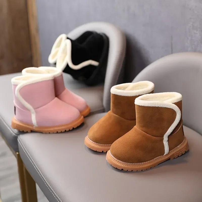 

Winter Baby's New Plush Thick Sole Anti Slip Cotton Shoes Girls' Solid Color Low Barrel Anti Slip Comfortable Snow Boots