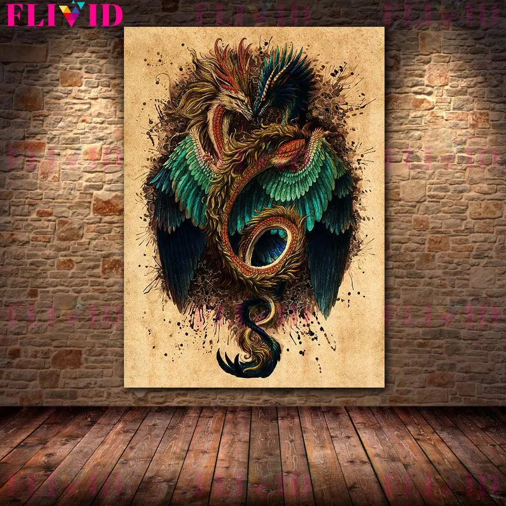 Винтажная Картина на холсте Сова и ворота времени ведьма волк мертвая кость