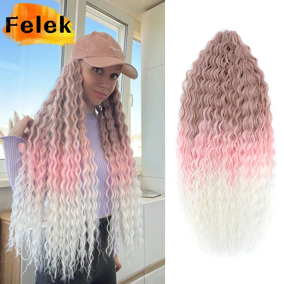 Ariel Crochet Braiding Hair Synthetic Extensions Curly Wavy Twist Hair Water Wave Ombre Blonde Pink Brown Braids For Afro Women