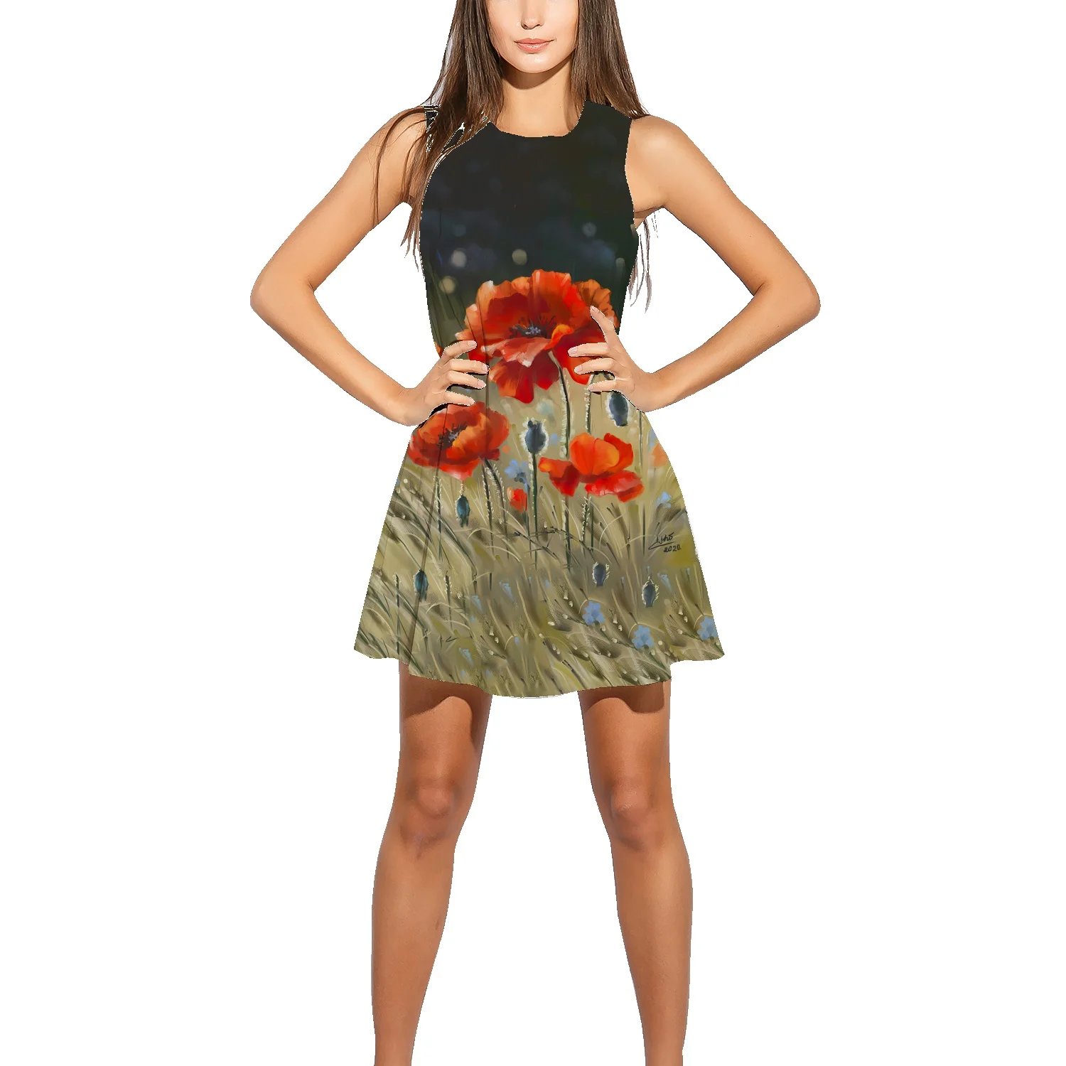 

Summer Women Fashion Clothing Kawaii 3D Bee Floral Print Women Sleeveless Dress Women Casual Animal Clothing