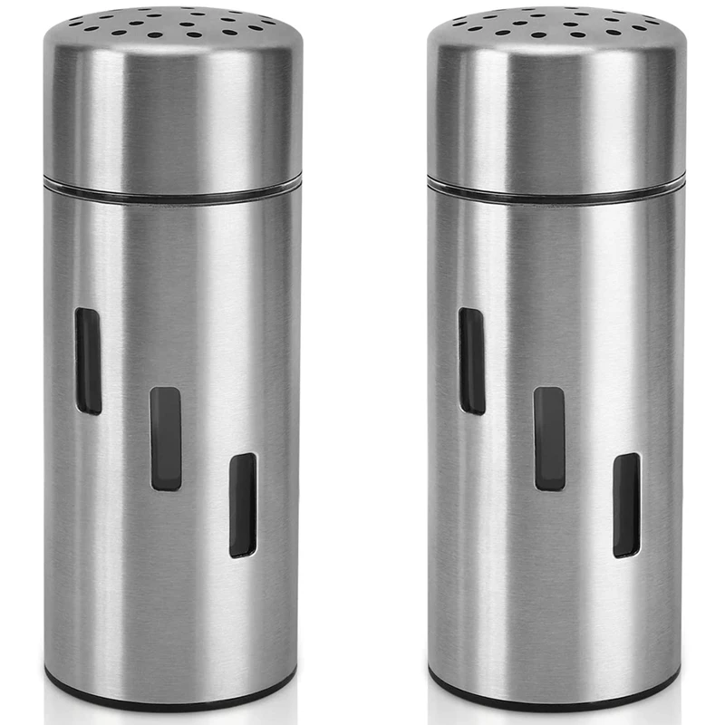 

2Pcs Salt And Pepper Shakers, Stainless Steel Spice Shaker, Shaker Sifter For Salt Sugar Pepper Cinnamon Spice Seasoning