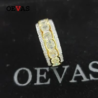 oevas 100 925 sterling silver sparkling 1 row full 44mm beige square pagoda high carbon diamond rings for women fine jewelry
