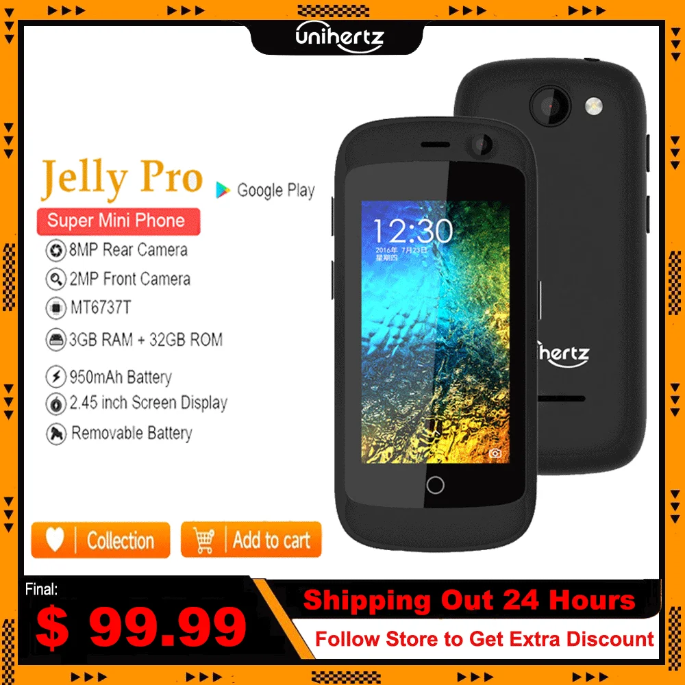 Unihertz Jelly Pro Super Mini 4G смартфон, четырёхъядерный, 3 ГБ 32 ГБ, Android 8,1