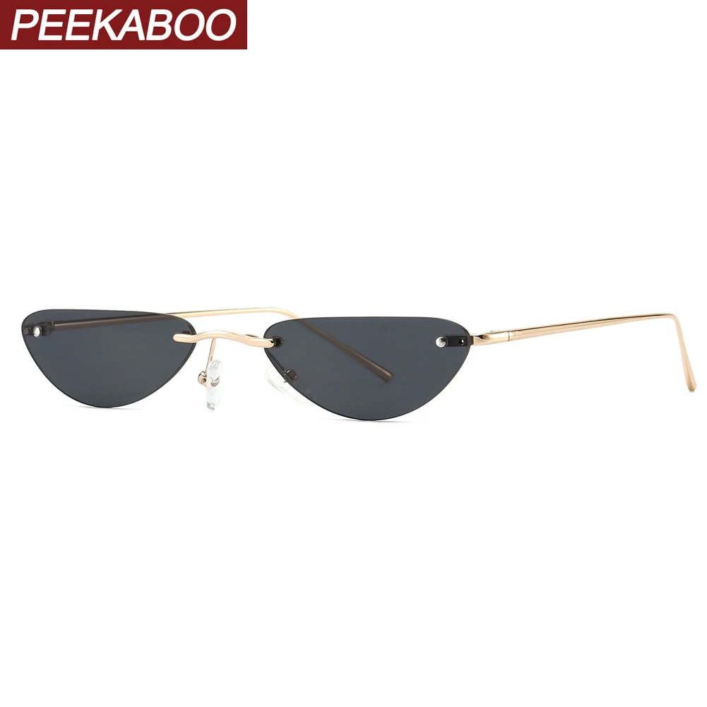 

Peekaboo men's narrow sunglasses retro women thin metal rimless cat eye sun glasses uv400 female 2022 frameless yellow green