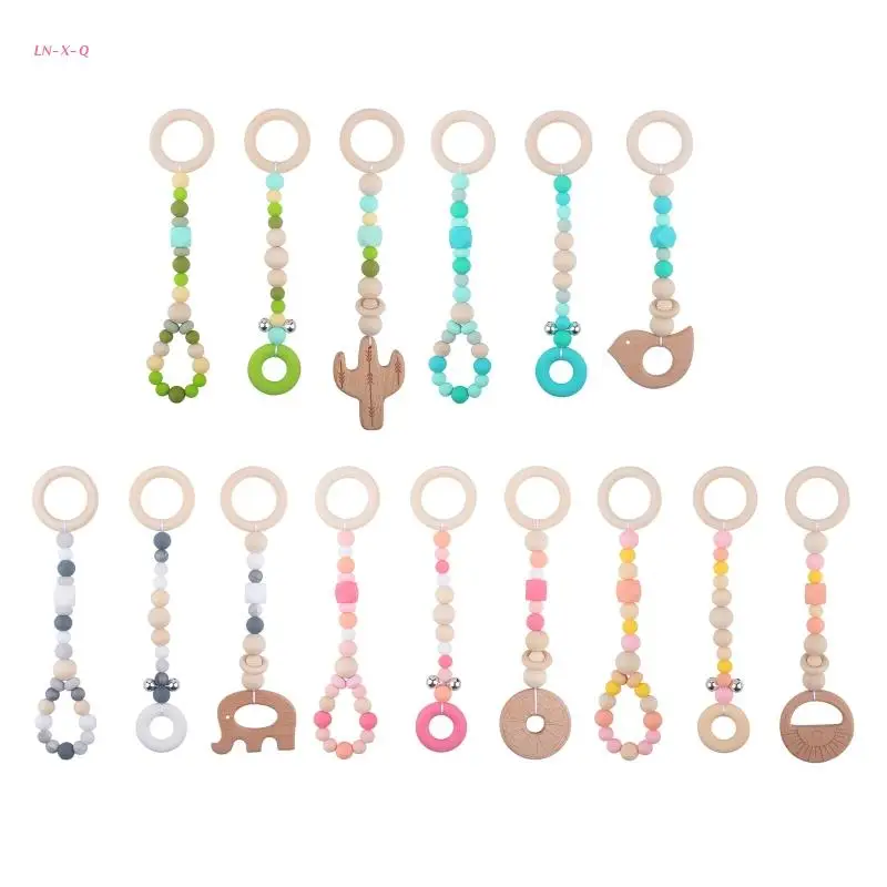 

3Pcs/Set Baby Gym Frame Stroller Hanging Pendants Wooden Ring Teether Molar Teething Nursing Rattle Toys Gifts Infant