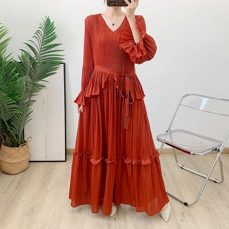 Весеннее цветное платье Miyake весна 2023 новые плиссированные европейские и женские