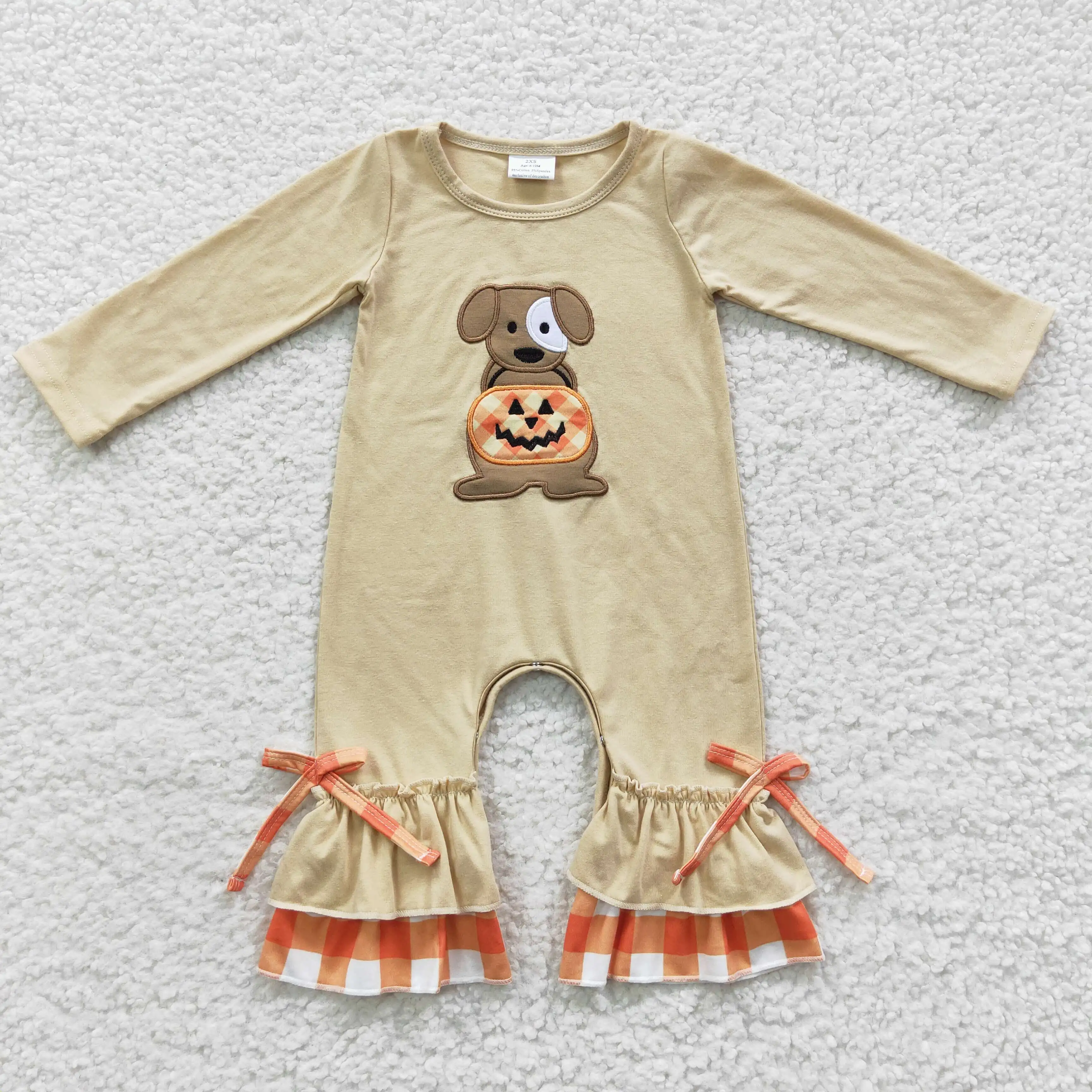 

New Design RTS Toddler Girls Embroidery Bodysuits Newborn Pumpkin One-Pieces B​aby Fall Rompers