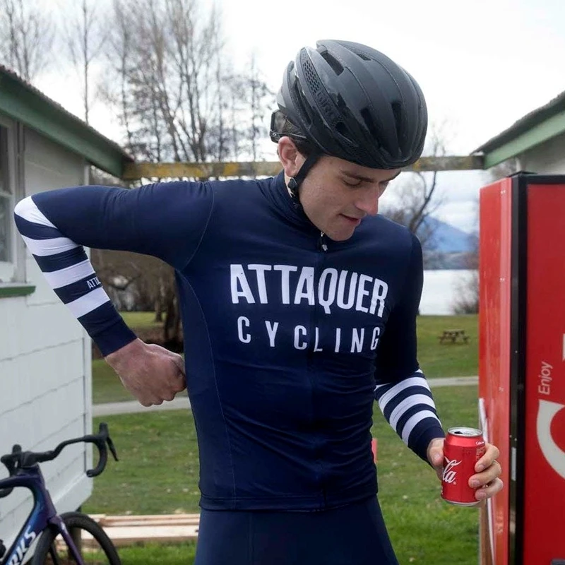 

New ATTAQUER Men Cycling Jersey 2022 Long Sleeve Pro Team Autumn Spring Shirt Bike Clothing Bicycle Strip Country Style White