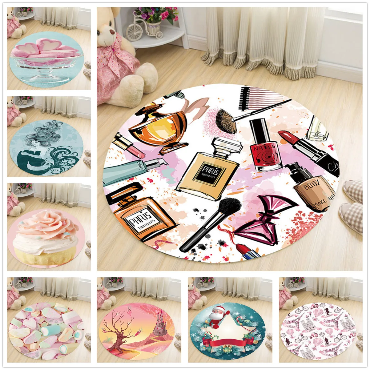 

Living Room Game Door Mat Floor Carpet Anti-slip Chair Mat Children's Room Carpet Round Carpet Girls Cosmetic Carpet