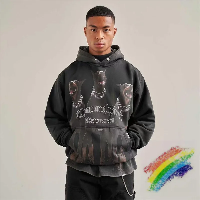 

Vintage Represent Hoodie Men Women 1:1 High Quality Three Dogs Pattern Printing Represent Hooded Oversize Sweatshirts