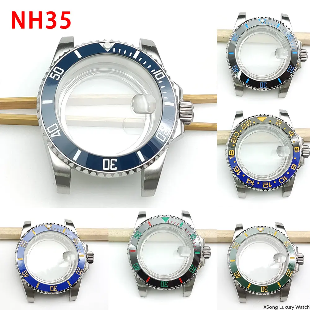 40mm cases Watch Case Men's mechanical watch Stainless Steel Cases Parts Sapphire Glass Fit nh35 nh36  8215 Mechanical Movement