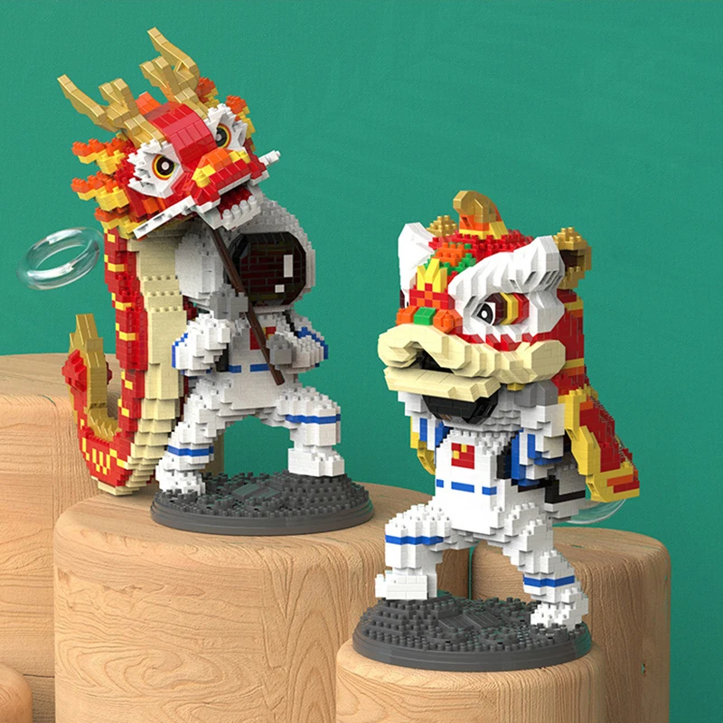 

Lion Dance Astronaut Mini Micro Building Block Chinses Culture Dragon Dance Spaceman Bricks Constructor Figure Toys For Kid Gift