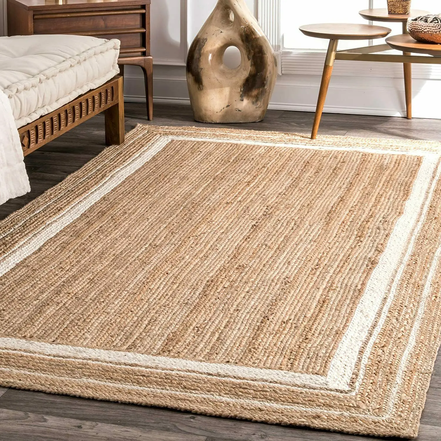 

Jute Rug Square Shape 100% Handmade Braided 4x4 Feet Modern Rustic Look Rug Rugs and Carpets for Home Living Room