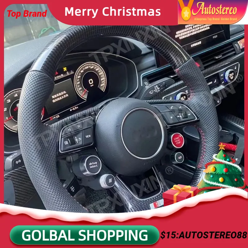 

Carbon Fiber Cow Leather Car Steering Wheel and button For Audi A4/A5/Q7