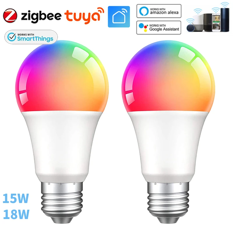

18W 15W Zigbee 3.0 Led Light Bulb RGB+WW+CW E27 Tuya Smart Home Led Lamp Compatible With Alexa Google Home Alice Smarthings