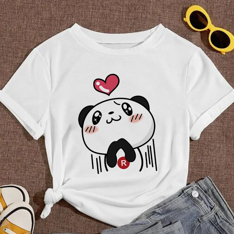 

Женская футболка с принтом панды, летняя семейная одежда с коротким рукавом, футболки с графическим принтом