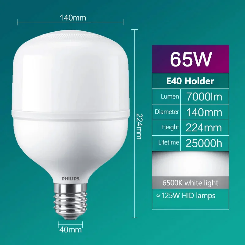 Фото Philips 65W TrueForce Core HB LED E40 Яркий белый свет 6500k Т-образная лампа 7000LM AC220V-240V Светодиодная лампа для рынка магазина и склада №2