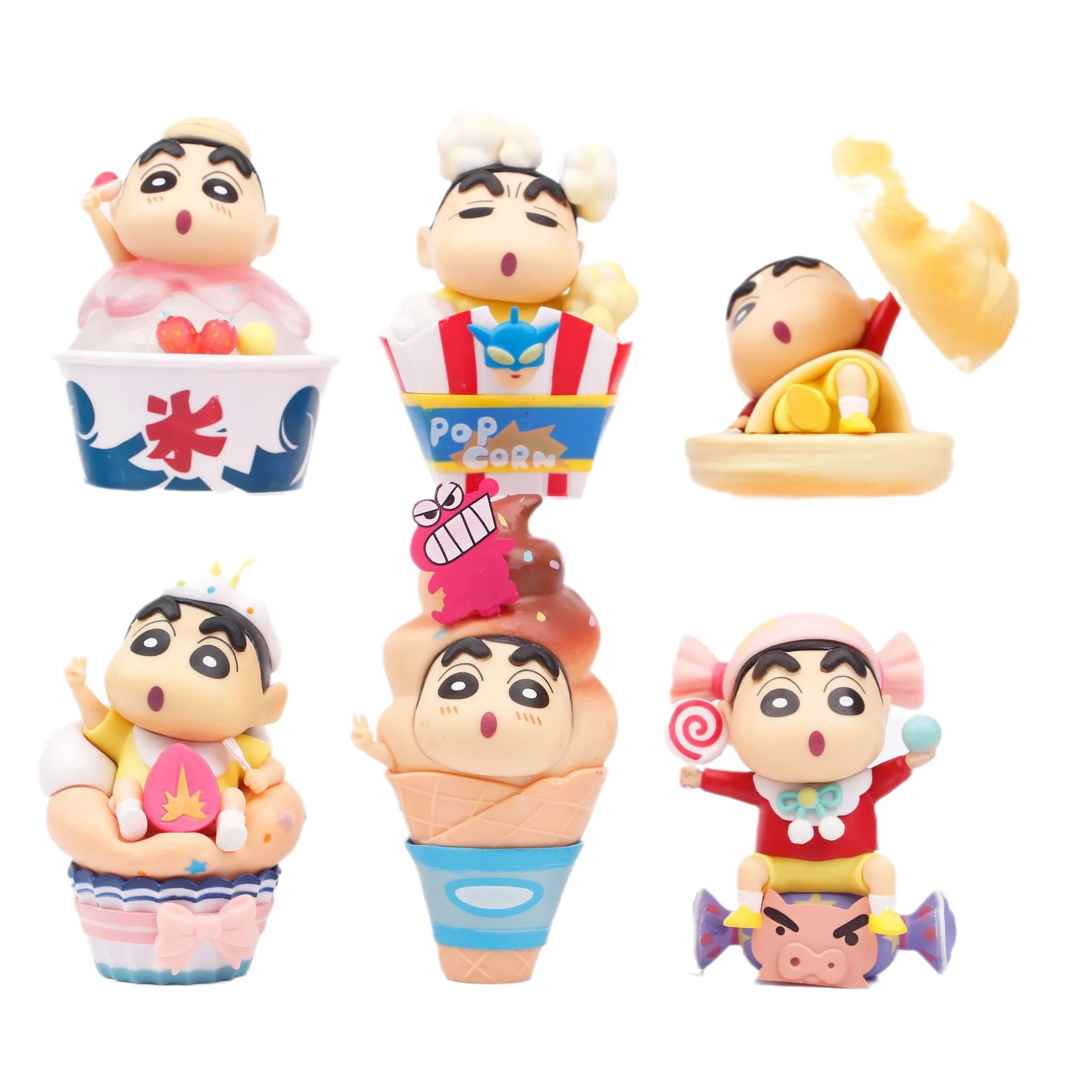 

6pcs/set Crayon Shin-chan with popcorn ice cream Action Figure Toys 8-10cm