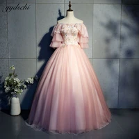 elegant pink off the shoulder ball gown lace appliques floor length formal evening dresses princess quinceanera prom gowns 2022