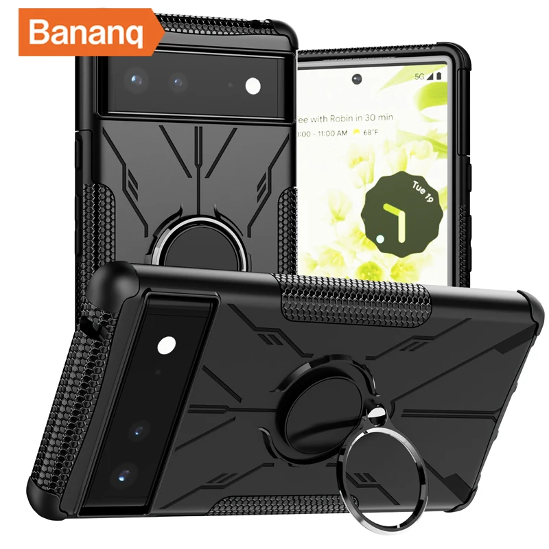 

Bananq Luxury Metal Ring Stand Magnetic Phone Case For Google Pixel 6 Pro 6A ShockProof Holder Armor Cover