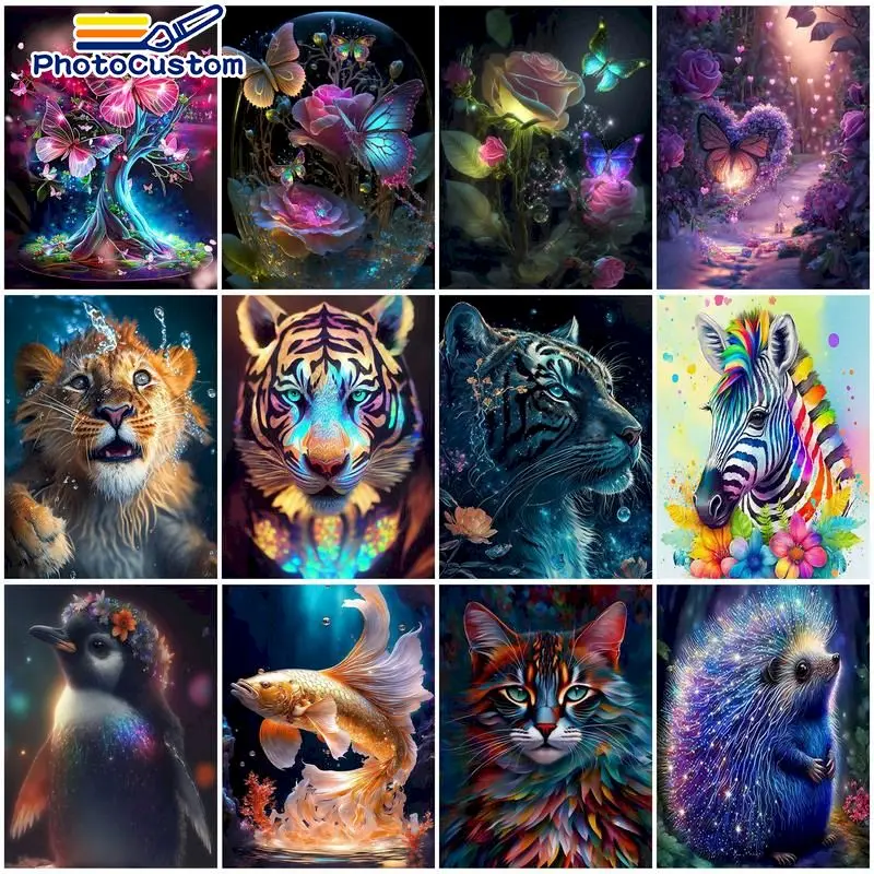 

PhotoCustom Coloring By Number Penguin Cat DIY Gift Painting By Numbers Animals Drawing On Canvas Home Decoration Diy Frame 40x5