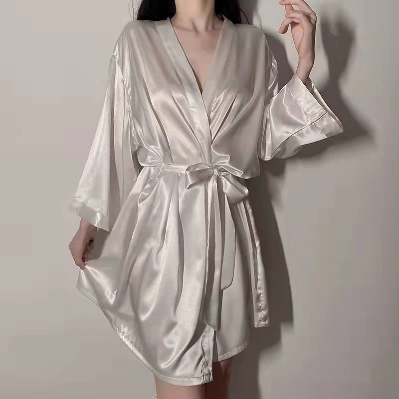 CAIYIER Bride Bridesmaid Robe With White Black Sexy Wedding Long Sleeve Bathrobe Solid Color Sexy Lingerie Kimono Nightdress