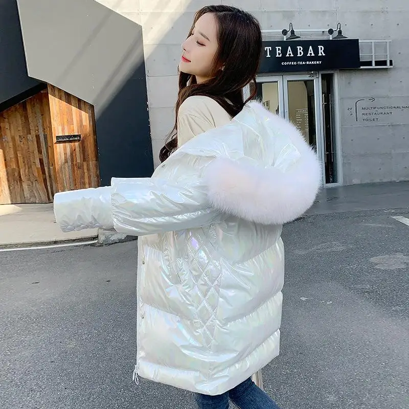 Cotton Padded Thickening Jackets Winter Korean Hooded Loose Coats Women 2021 Bright Face Fashion Medium and Long Bread Clothes