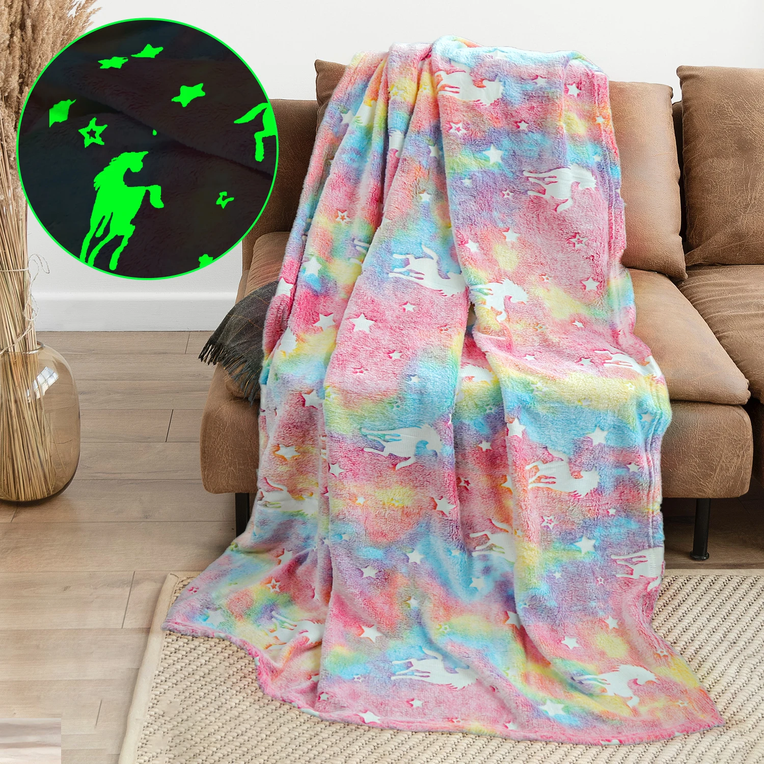 

Throw Blanket Glow in The Dark Couch Blanket for Bed Sofa Cute Dinosaur Luminous Winter Warm Cozy Blanket Kids Christmas Gift