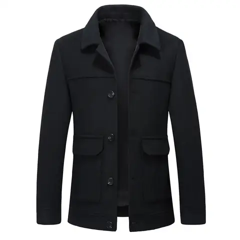 Мужское Короткое шерстяное пальто, повседневная однобортная ветровка в стиле ретро, однотонная куртка, пальто, Размер 3XL, Осень-зима