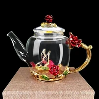 luxury enameled crystal glass of rose heat resistant teapot kitchen accessories wedding gifts rose water teapot dropshipping