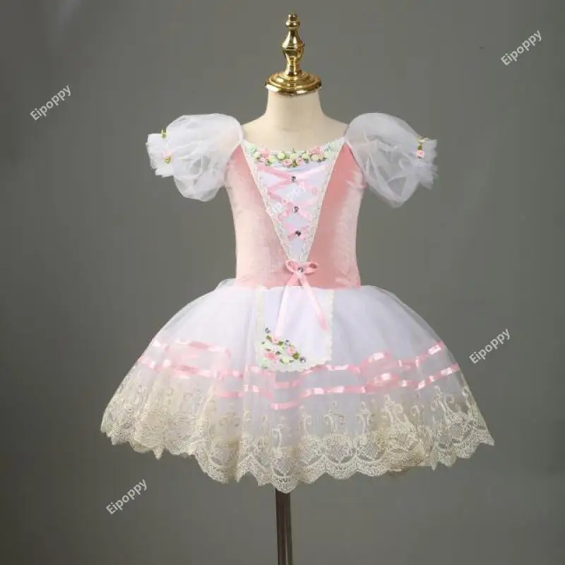 Балетное розовое платье-пачка с цветами для девочек и детей