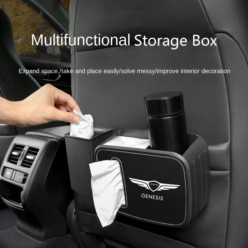 

Car tissue Box leather storage Box Multifunctional Car Seat Back Trash Can Storage Box for Hyundai Genesis g80 g70 g90 gv80