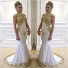 Женское вечернее платье с юбкой годе, элегантное белое длинное платье в мусульманском стиле с высоким воротником и золотой вышивкой, платье для выпускного вечера, 2022