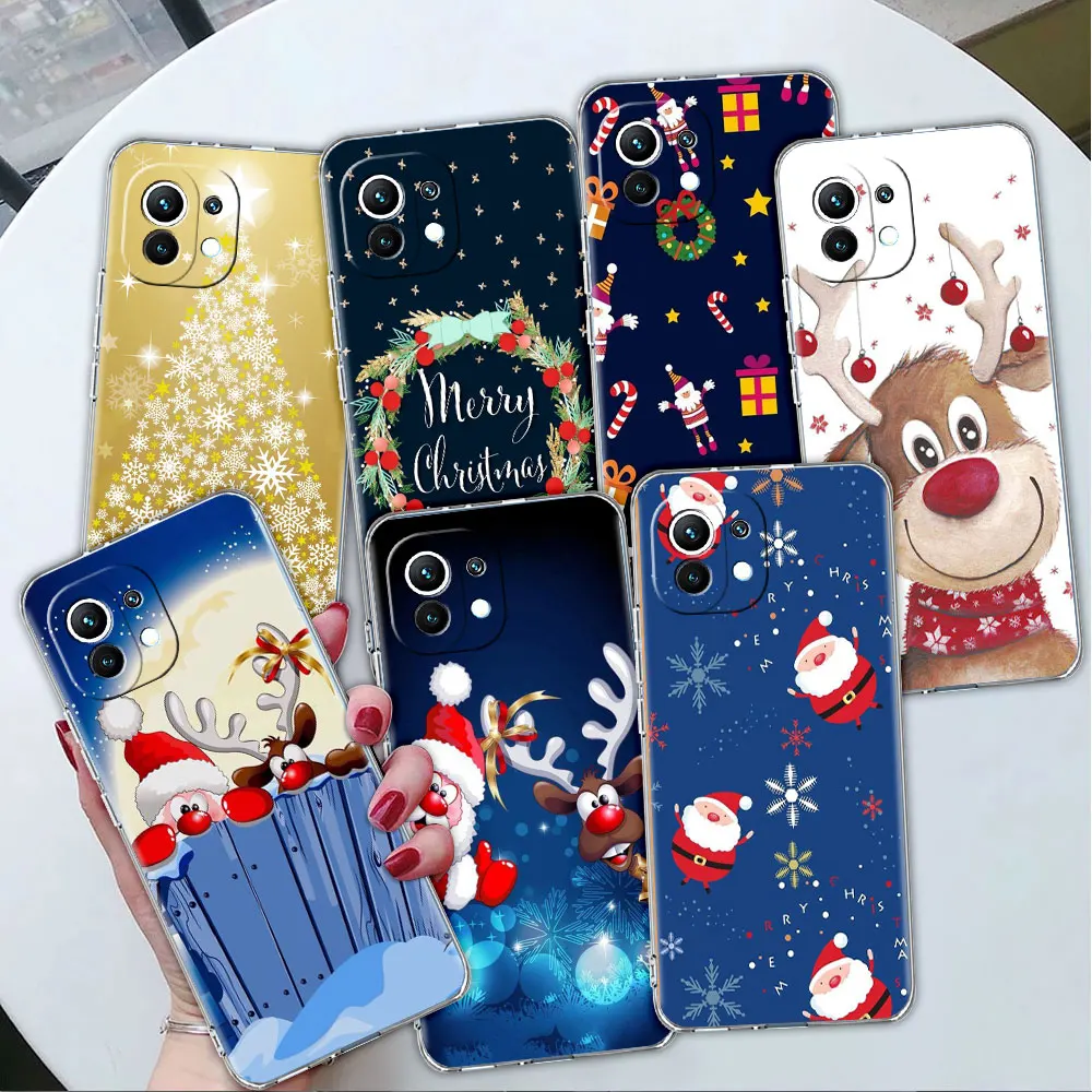 

Cartoon Christmas Lovely Clear Case For Xiaomi Mi 11 Lite Poco X3 NFC M3 Pro F3 F1 12 Note 10 11T 9T Transparent Phone Cover
