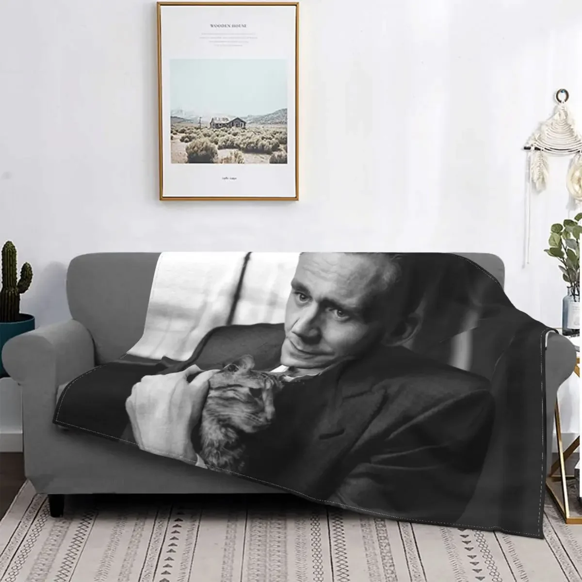 Фланелевое Одеяло Tom Hiddleston с изображением кота винтажные теплые Пледы для