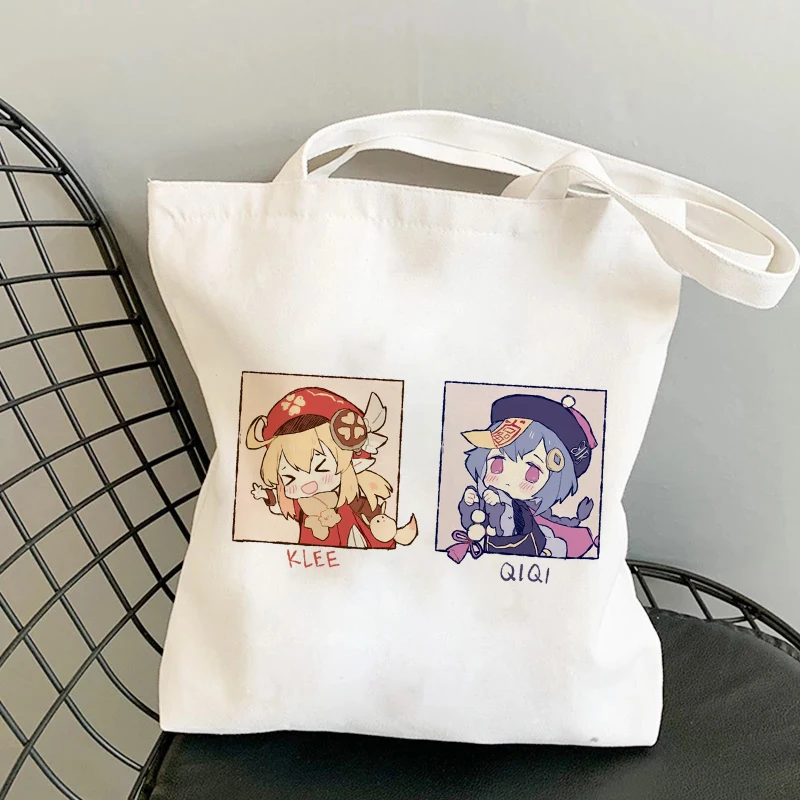 

Game Shopper Genshin Impact Qiqi Harajuku Shopping Bag Canvas Large Capacity Collapsible Kawaii Anime Bag Shoulder Bag Handbag