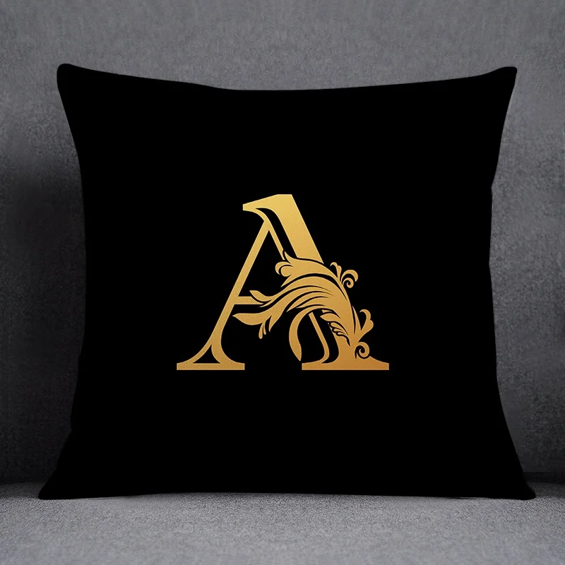 

Local Tyrant Gold Alphabet Series Print Pattern Decorative Home Pillowcase Square Office Decorative Cushion Cover
